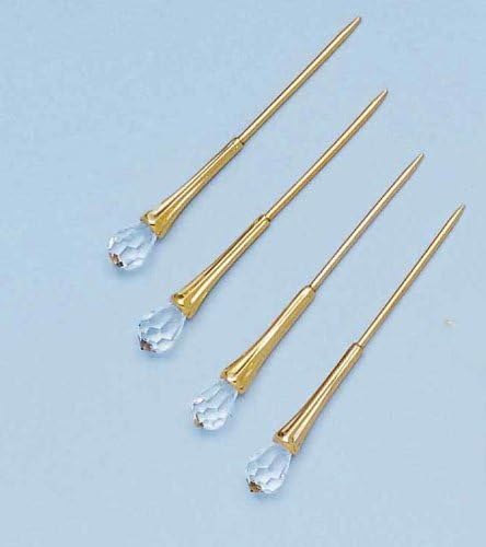 Elegance Silver Set OF 4 Gold Plated Martini Picks With Crystal Tips
