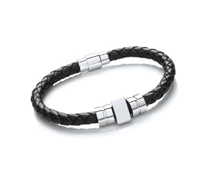 Tribal Steel Mens 21cm Black Leather Beaded Bracelet With Stainless Steel Clasp by Tribal Steel