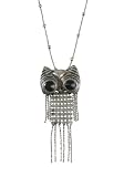 Pewter Finish Metal Mesh Owl Pendant / Necklace 28 Inch
