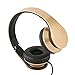 Intone I60 Lightweight Folding 3.5mm Stereo Over-ear Headphones Portable Stretch Headsets Earphones Leather Earpad with Build-in Microphone and Control Button for All Smartphones,laptops,tablets,pc,mp3/mp4,psp,ipod (Golden)