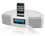 IQ Sound IQ-1305-W White Alarm Clock CD Player iPod Docking Station