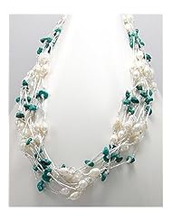Japanese silk cord Turquoise Necklace In Zinc