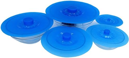 Silicone Suction Lids, Set of 5 Reusable Food Grade Suction Seal Covers for Bowls, Pots, Cups Safe and Durable