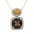 Necklace With 5.75ctw Precious Stones - Genuine Citrine, Diamonds and Topaz in Yellow Gold Length 18in