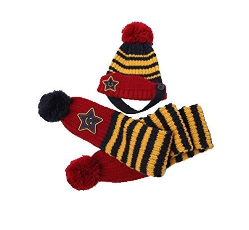 Winter Warm Baby Navy Stripe Wool Hat With Scarf Set by Leegoal