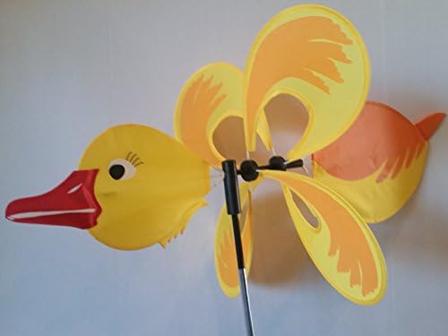 Yellow Duck Garden Wind Spinner Bright Yellow with Orange Accents Body and a Bold Red Beak and a Large 18.5 Inch Yellow Wing Wind Spinner!