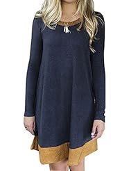 Cotton Vintage Flowy Short Spring Fall Long Sleeves Round Neck  Dress