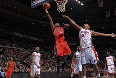 Toronto Raptors v Detroit Pistons: Leandro Barbosa and Charlie Villanueva Photographic Poster Print by Allen Einstein, 28x42
