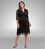 Plus Size 3/4 Sleeved Scalloped Boudoir Lace Dress - Black Lace/black Lining