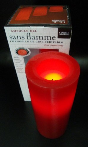 Flammenlose Echtwachskerze ROT 20 cm, inkl. integrierte Zeitschaltuhr