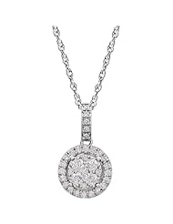 14K White Gold - Halo-Style Diamond Necklace