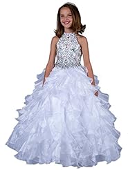 Toddler  Organza Sequined Lace Crystals Crystal High-Neck Floor Length  Ball Gown Pageant Dress 