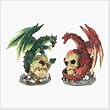 Fire And Earth Dragon Skull Head Statue Figurines 2 Pc