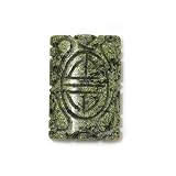 Russian Jade Serpentine Rectangle Carved Long Life Pendant 45mm