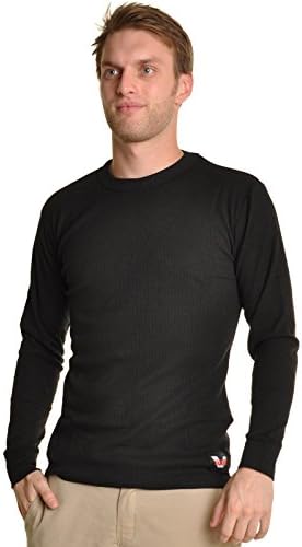 Vigaro's Men's Thermal Shirt, Crew Neck, Long Sleeves, Black, Medium