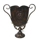 Flat Metal Pedestal Vase w/Embossed Flower Design & Fancy Handles