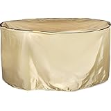 Abba Patio Outdoor/Porch Round Table and Chair Set Cover, Water-repellent and Fire Resistant, All Weather Protection, Tan Color, Large