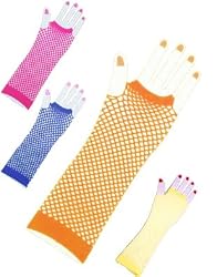 New Orange 80s Punk Rock Fishnet Fingerless Long Gloves