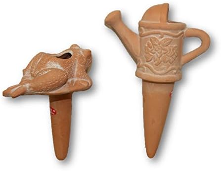 Terra-Cotta Plant Waterers "Watering Can and Frog" Set of 2