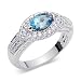 Standout 0.75 carat total weight Marquise Shape Checker Board London Blue Topaz & White CZ Size 6 Gemstone Ring in Sterling Silver