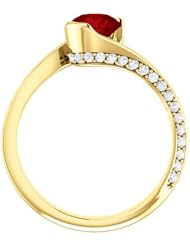 18K Yellow Gold 6.00mm Round Cut Chatham Created Ruby and Diamond Ring -- LIFETIME WARRANTY