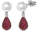 14k Ruby and Pearl White Gold Earrings
