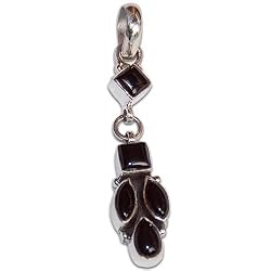 Silver Pendant with Chain Onyx Gemstone Jewelry 1.75 inches