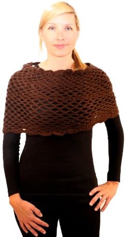 Crochet Knit Chunky Infinity Scarf in Dark Brown