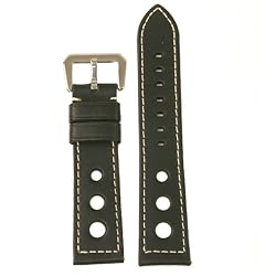 Watch Band Black Leather Sports Model Heavy Buckle Mens 20 millimeter