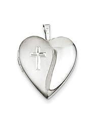 Sterling Silver 20mm Cross Satin/Polished Heart Locket. Metal Wt- 3.4g