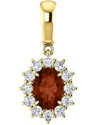 18K Yellow Gold 7.00x5.00mm Oval Cut Mozambique Garnet and Diamond Pendant -- LIFETIME WARRANTY