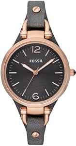 Fossil Women's ES3077 Georgia Smoke Leather and Rose Gold-Tone Stainless Steel Watch