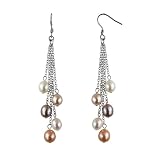 Multi-color Silver Dangle Cultured Pearl Earrings