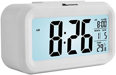 Alarm Clock with Big LCD Screen, Morning Clock with Gradually Stronger Sound Wake You Up Softly. Black Color. (white)