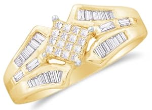 Size 7 - 14k Yellow Gold Ladies Womens Princess Cut Baguette Diamond Wedding Ring (1/2 cttw.)