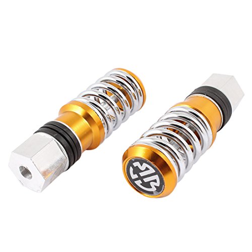 2 Pieces 9mm Dia Thread Bike Axle Foot Pegs Yellow Silver Tone Sporting