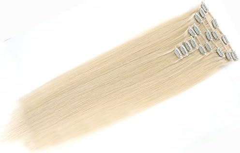 Chic Crown-Straight Wave Clips on Virgin Brazilian human Hair Extensions Hair pieces for Women 9 Clips (16", Ash Blonde)