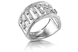 14K White Gold Matte-Finish Hand-Crafted Designer Ring, Enhanced with Prong-Set Diamonds.