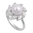 Sterling Silver Ring - Clear CZ and Mother of Pearl - 16 mm x 2 mm, Sizes 5-9