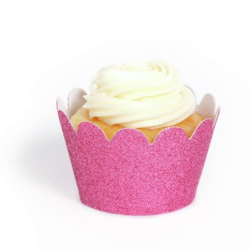 Dress My Cupcake Mini Baby Pink Reusable Glitter Cupcake Wrappers, Set of 18 - Baking Cups and Liners, Girl Cupcakes, Picks and 
