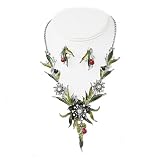 Black and Silver Flower Hand Painted Necklace Earrings Set Fashion Jewelry