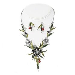 Black and Silver Flower Hand Painted Necklace Earrings Set Fashion Jewelry