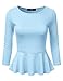 NINEXIS Womens Round Neck 3/4 Sleeve Peplum Top S-3XL (12 Colors)