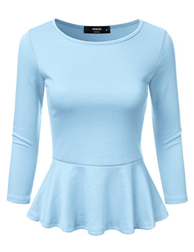 NINEXIS Womens Round Neck 3/4 Sleeve Peplum Top S-3XL (12 Colors)