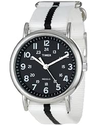 Timex Unisex T2P1469J "Weekender" Black and White Stripe Nylon Strap Watch