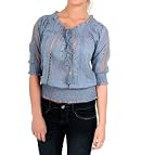 A & Co. Sheer Laced Blouse in Denim