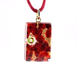 Handmade Murano Glass Pendant - Lisa Rectangle S Red/Gold Style2