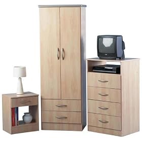 Bedroom Furniture Set Wooden Wardrobe, Chest of Draws and Bedside table Alaska Bedroom Furniture Set