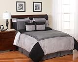 Review Miller Home Fashions  / Black and Charcoal Block Microsuede Collection - 6pc Luxury Duvet Cover Bedding Set - Queen Size