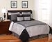Black and Charcoal Block Microsuede Collection - 6pc Luxury Duvet Cover Bedding Set - Queen Size